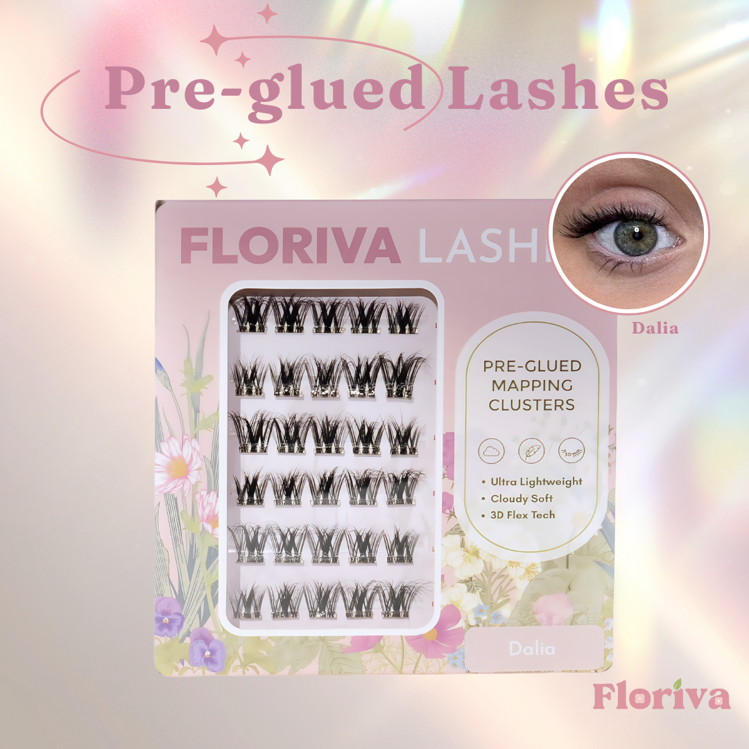 Full Eye Long Lasting Kit: Top & Bottom Lashes + Glue + Free Gift, Lash Map Cluster - Pre-glued Individual Cluster Lashes by Floriva. Natural Lashes Doll Eye Wink Soft & fluffy. Eyelash Extension Daily Gentle Makeup