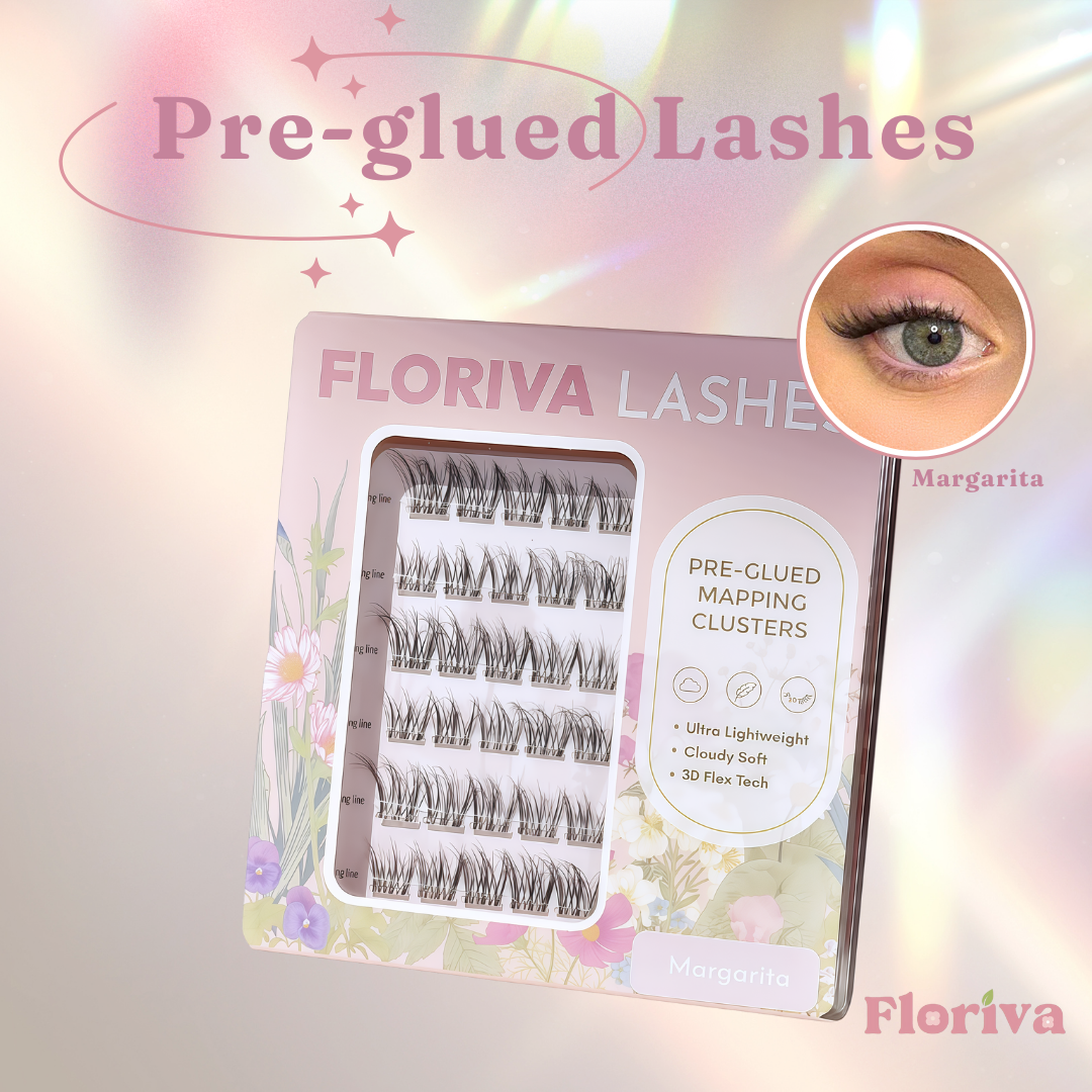 Full Eye Long Lasting Kit: Top & Bottom Lashes + Glue + Free Gift, Lash Map Cluster - Pre-glued Individual Cluster Lashes by Floriva. Natural Lashes Doll Eye Wink Soft & fluffy. Eyelash Extension Daily Gentle Makeup