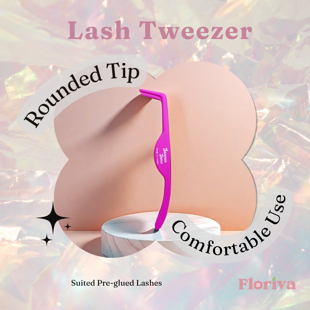 Floriva Lash Tweezer with Rounded Tip for Safe & Comfortable Pre-Glued Eyelash Application Ergonomic Design Makeup Handle Cosmetic