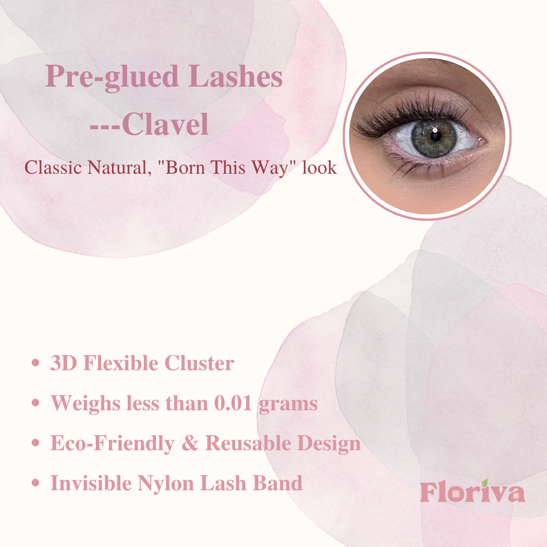 Pre-glued Lashes - Clavel - Eyelash Extension Daily Gentle Makeup, Underlash Style Cosmetic