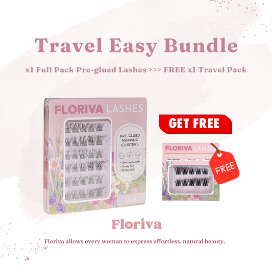 Travel Easy Bundle丨Buy 1 FREE 1 Travel Pack, Luxury Pre-glued Individual Cluster Lashes by Floriva . Soft & fluffy. Self adhesive. Eyelash Extension Daily Gentle Makeup, Underlash Style Cosmetic, Lashes Kit Set