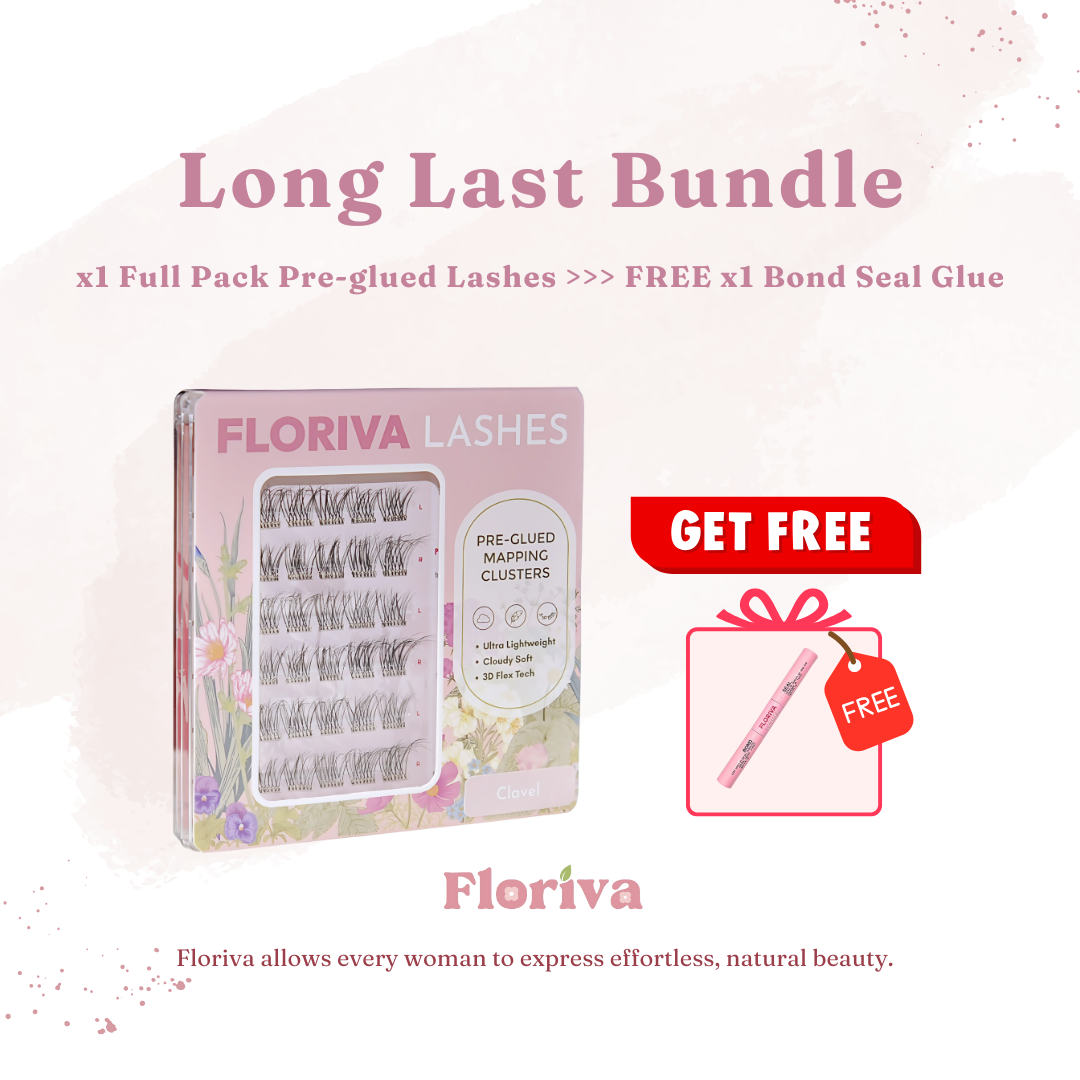 Long Last Bundle, Buy 1 FREE 1 Bond Seal Glue, Luxury Pre-glued Individual Cluster Lashes by Floriva . Soft & fluffy. Self adhesive. Eyelash Extension Daily Gentle Makeup, Underlash Style Cosmetic, Lashes Kit Set