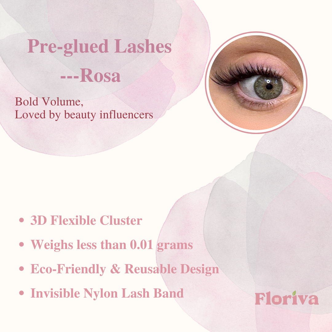 Pre-glued Lashes - Rosa - Eyelash Extension Daily Gentle Makeup, Underlash Style Cosmetic