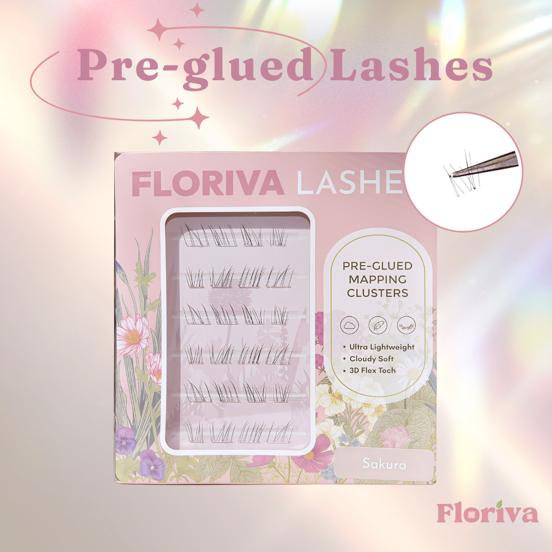 Full Eye Long Lasting Kit: Top & Bottom Lashes + Glue + Free Gift, Lash Map Cluster - Pre-glued Individual Cluster Lashes by Floriva. Natural Lashes Doll Eye Wink Soft & fluffy. Eyelash Extension Daily Gentle Makeup
